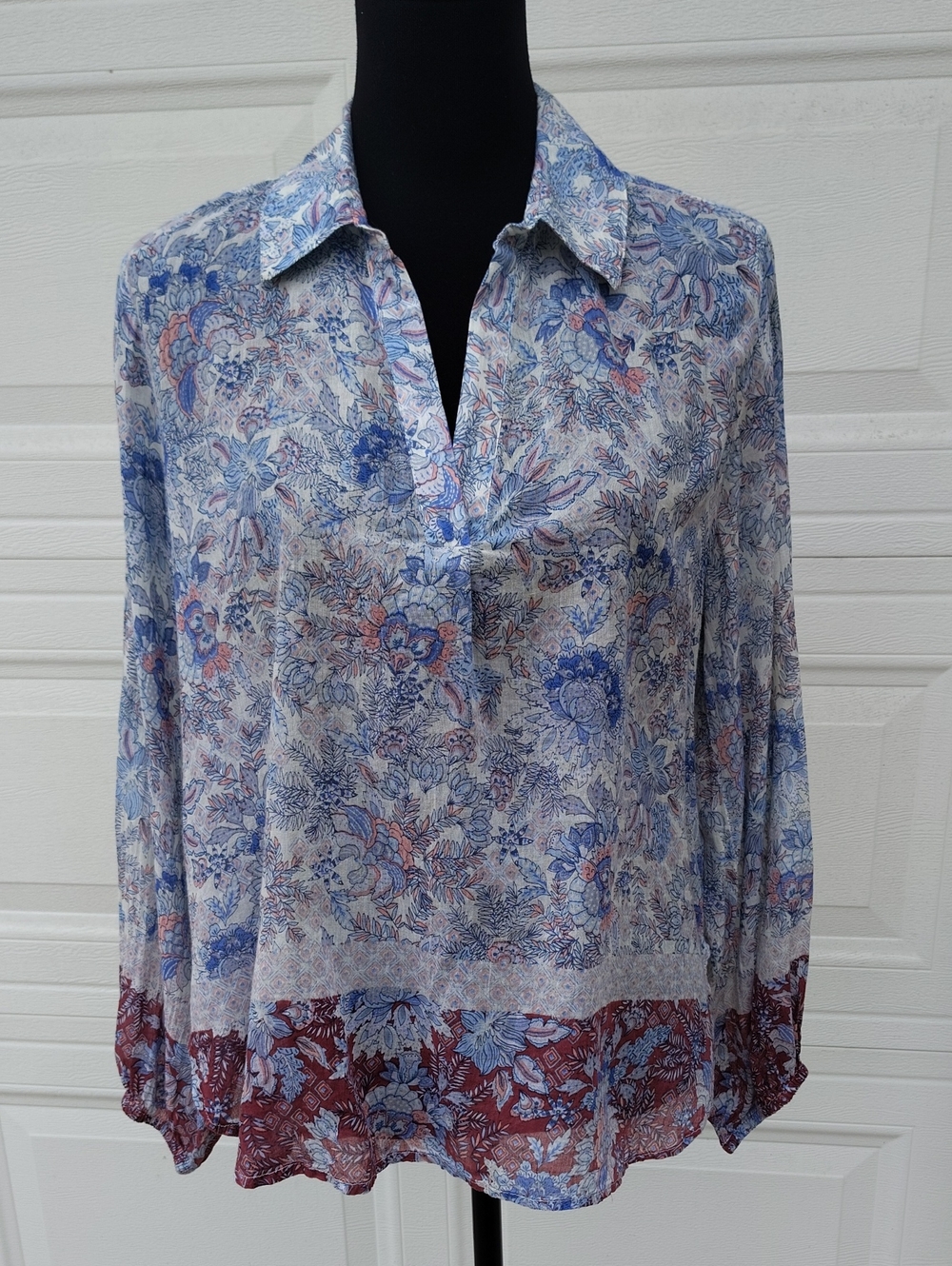 Love Kayla 100% Cotton Floral Lightweight Long Sleeves Top Size L Boho Coastal